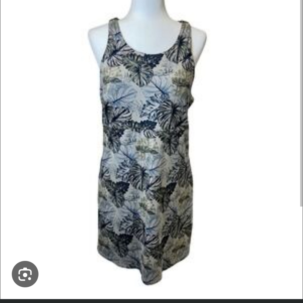 Kyodan Blue and Beige Leaf Print Athleisure Dress